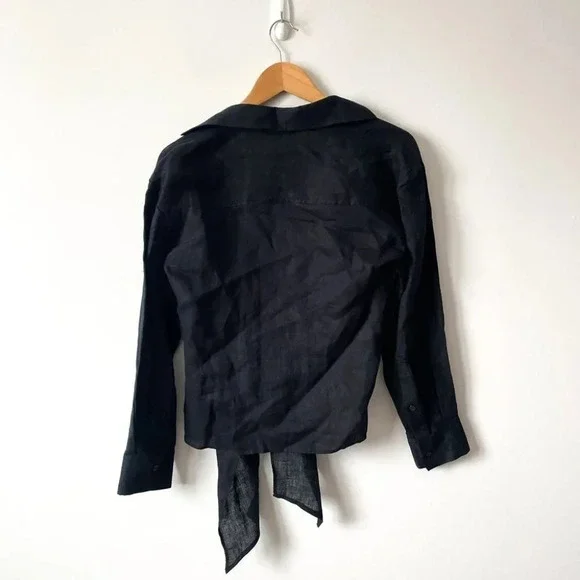 Zara Linen Tie Shirt With Knot Black NWT  Size Small - Picture 11 of 11